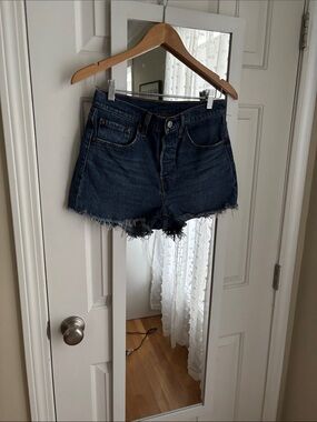 Levis 501 Dark Blue Denim Frayed Hem Women's Shorts